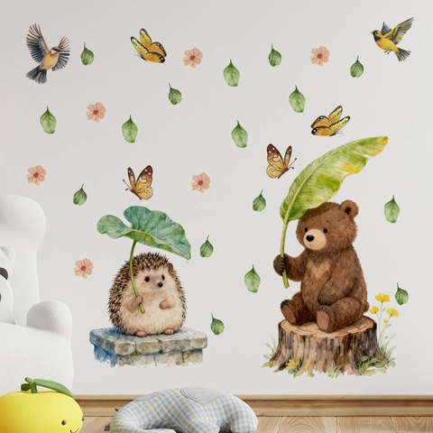 Adesivo da Parete Animali Cartoni Animati Acquerello PVC Autoadesivo Decorazione per Camera dei Bambini Nursery Casa Adesivo da Parete