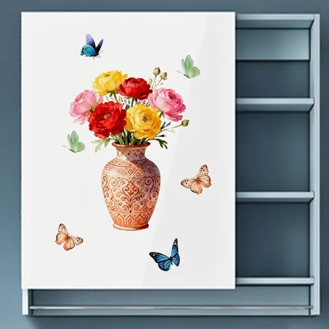 Flower Bird Wall Stickers PVC Self Adhesive Waterproof Floral Butterflies Decals For Bathroom Toilet Fridge Cabinet Decor