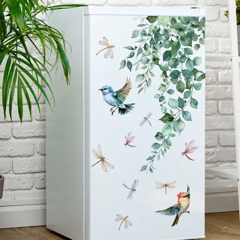 Flower Bird Wall Stickers PVC Self Adhesive Waterproof Floral Butterflies Decals For Bathroom Toilet Fridge Cabinet Decor
