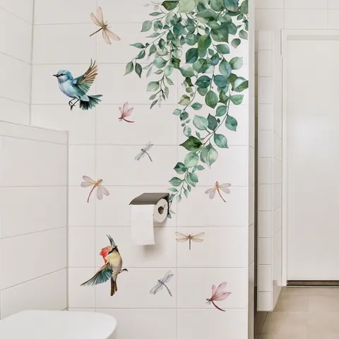 Aquarel Bloemen Muurstickers PVC Zelfklevende Bloem Vogels Vlinders Muurschildering Voor Woonkamer Slaapkamer Badkamer Huisdecoratie