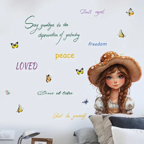 Adesivi Murali Fata Angelo Cartone Animato PVC Autoadesivo Farfalla Luna Per Camera Dei Bambini Bagno Decorazione