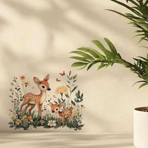 Cartoon Animal Flower Wall Stickers PVC 3D Highland Cow Cat Rabbit Unicorn Decals For Kids Room Bedroom Home Decor