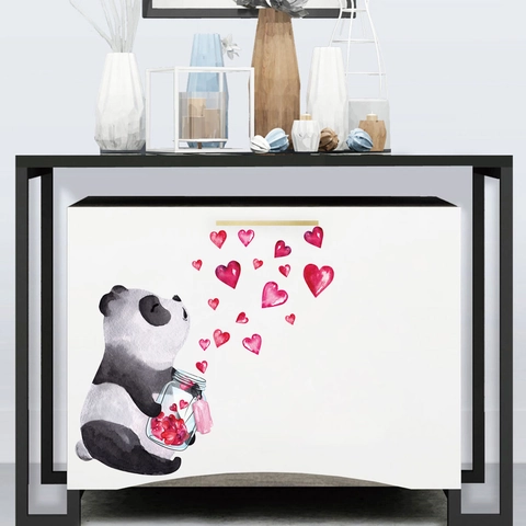 Adesivo Murale Panda Acquerello Con Vaso Di Vetro Cuore PVC Removibile Impermeabile Murale Artistico Per Camera Da Letto Bambini Decorazione Casa