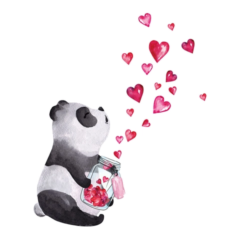 Adesivo Murale Panda Acquerello Con Vaso Di Vetro Cuore PVC Removibile Impermeabile Murale Artistico Per Camera Da Letto Bambini Decorazione Casa