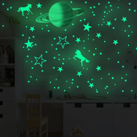 Glow In The Dark Wall Stickers Set Luminous Saturn Unicorn Stars Dots PVC Decals For Kids Bedroom Ceiling Nursery Decor