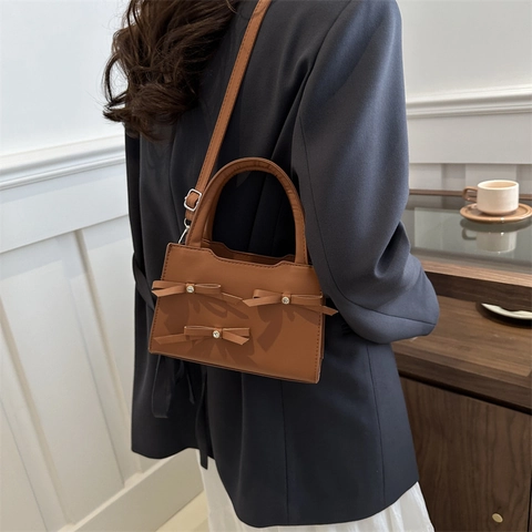 Borsa A Tracolla In Pelle PU Con Fiocco Da Donna Elegante Borsa A Mano Quadrata Con Manico Superiore E Tracolla Regolabile