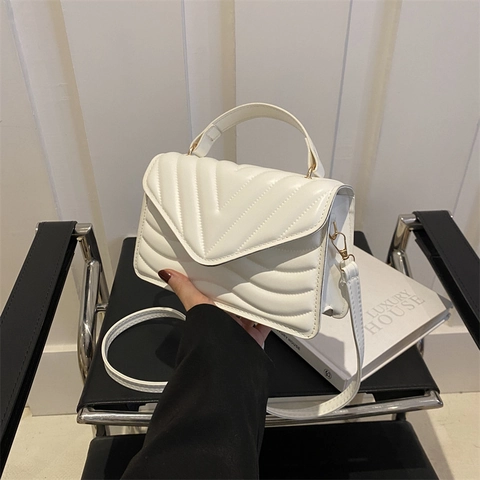 Dames Gewatteerde PU Lederen Schoudertas V-vormig Chevron Patroon Handtas Kleine Vierkante Crossbody Tas Met Handvat