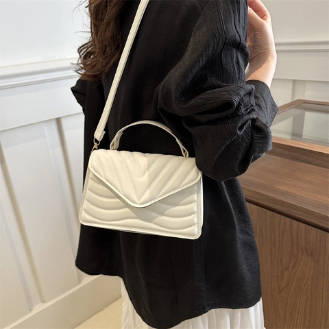 Dames Gewatteerde PU Lederen Schoudertas V-vormig Chevron Patroon Handtas Kleine Vierkante Crossbody Tas Met Handvat