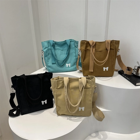 Borsa Tote in Tela da Donna Stampa a Fiocco Grande Capacità Tracolla Regolabile Borsa a Mano Versatile Uso Quotidiano