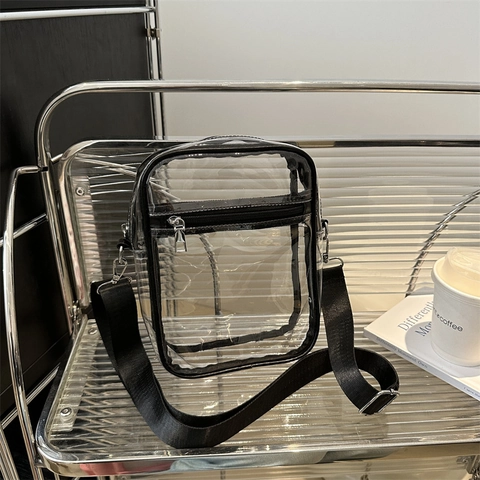 Women Fashion Transparent PVC Crossbody Bag Waterproof Small Square Jelly Bag With Adjustable Wide Shoulder Strap Shoulder Phone Bag