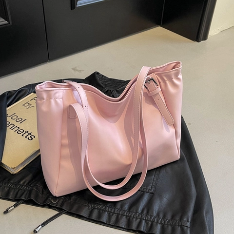 Dames Grote Capaciteit PU Leren Draagtas Minimalistische Schoudertas Met Verstellbare Riem Voor Werk School Pendelen