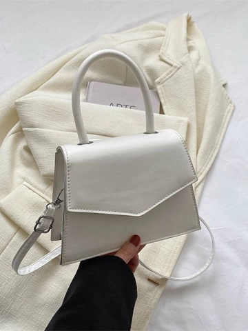 Damen Urban Minimalistisch PU-Leder Trapez Handtasche V-Klappe Schulter Umhängetasche Mit Tragegriff Verstellbarem Riemen