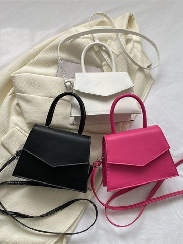 Damen Urban Minimalistisch PU-Leder Trapez Handtasche V-Klappe Schulter Umhängetasche Mit Tragegriff Verstellbarem Riemen