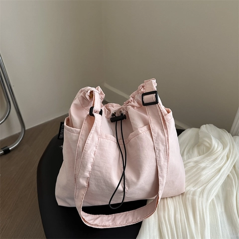 Damen Japanischer Stil Leichte Nylon Schultertasche Mit Kordelzug Große Kapazität Lässige Tote Umhängetasche Für Den Alltag