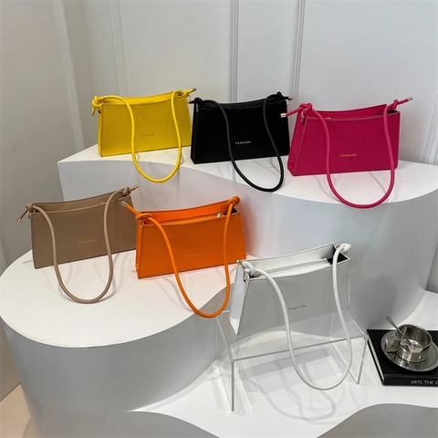Bolso de Axila Minimalista Estilo Francés para Mujer Color de Caramelo PU Cuero Baguette Bolso de Hombro con Correa de Nudo