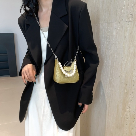 Damen Glitzer Mini Handtasche Mit Künstliche Perlen Griff Legierung Schleife Metallkette Schulter Crossbody Tasche Abend Party Pailletten Beutel