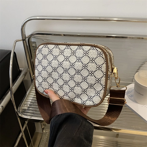 Borsa A Tracolla Retrò Donna Motivo Quadrifoglio Borsa Fotografica Pelle PU Tracolla Larga In Tessuto Piccola Squadrata Moda
