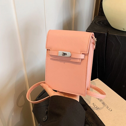 Borsa Porta Cellulare in Pelle PU Saffiano Minimalista da Donna Mini Borsa a Tracolla Verticale Con Fibbia in Metallo