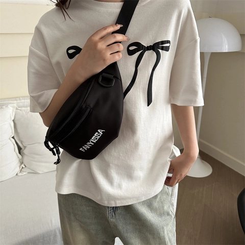 Streetwear Oxford Stoffen Borsttas Letterprint Dumpling Vorm Crossbody Heuptas Met Verstelbare Riem Voor Heren Dames