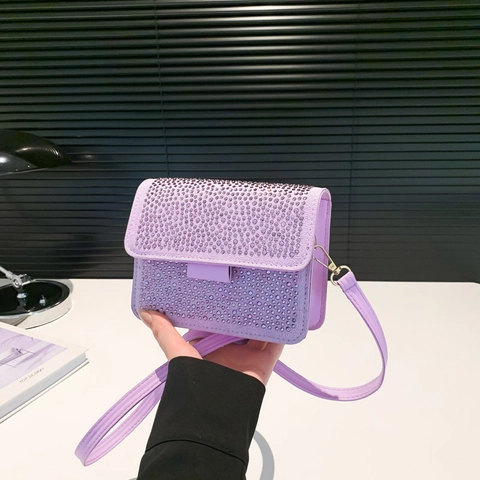 Sparkling Rhinestone Small Square Bag Luxury PU Leather Shoulder Crossbody Bag For Women Elegant Evening Party Handbag Fashion Chic Commute Purse