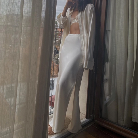 Women High Waisted Satin Maxi Skirt Sexy Side Slit Solid Color Elegant Long Skirt For Daily Banquet Date Night