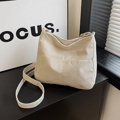 Borsa A Spalla In Velluto A Coste Donna Grande Capacità Vintage Hobo Tote Con Tracolla Regolabile Tasca Frontale Casual Minimalista