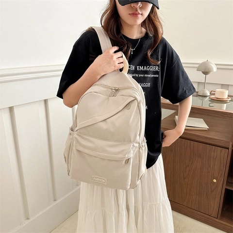 Large Capacity Oxford Cloth Backpack Minimalist Solid Color Student School Bag Waterproof Casual Daypack For Men Women Travel