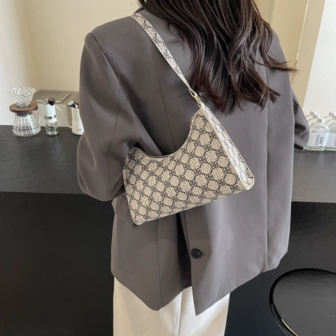 Bolso de Axila de Cuero PU con Estampado de Monograma de Trébol Vintage para Mujer Bolso Hobo Retro Casual