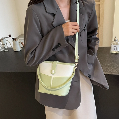 Bolso De Cubo Para Mujer Bloques De Color Cuero PU Bolso De Mano Hombro Cruzado Moda Minimalista Diario