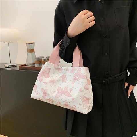 Butterfly Print Constellation Pattern Large Capacity Tote Bag PU Leather Women Commuter Shoulder Handbag Magnetic Closure