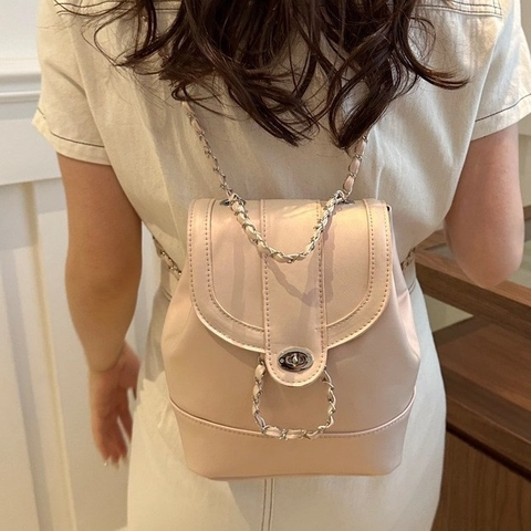 Mini Zaino Da Moda Per Donna In Pelle PU Con Tracolla A Catena Chiusura Girevole Casual Minimalista Borsa Piccola