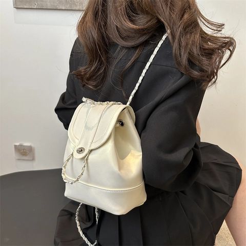 Mini Zaino Da Moda Per Donna In Pelle PU Con Tracolla A Catena Chiusura Girevole Casual Minimalista Borsa Piccola