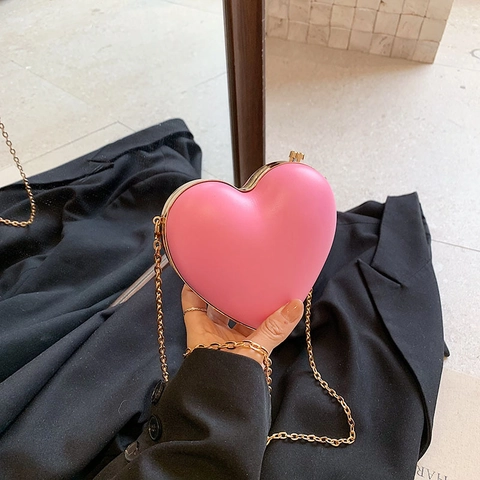Borsa a Tracolla a Forma di Cuore alla Moda di Lusso per Donna in Pelle PU Mini Borsetta da Sera per Feste con Catena in Metallo Dorato