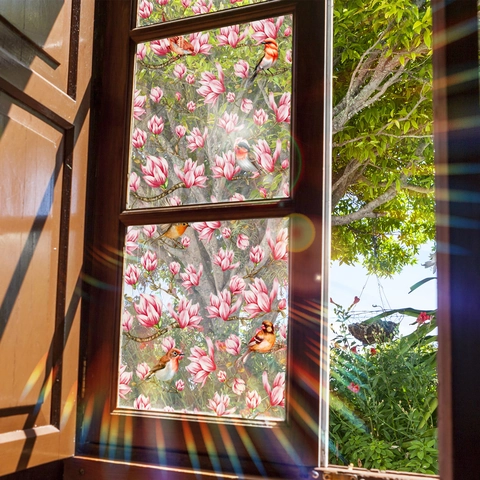 Sichtschutzfolie Fenster Magnolie Vogel Statisch Haftend Vinyl Glasaufkleber Wasserdicht Abnehmbar Deko