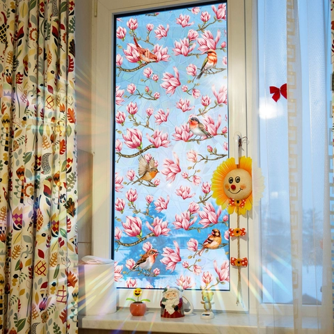 Sichtschutzfolie Fenster Magnolie Vogel Statisch Haftend Vinyl Glasaufkleber Wasserdicht Abnehmbar Deko