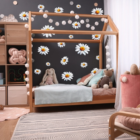 White Daisy Wall Stickers PVC Self Adhesive Waterproof Floral Decals For Home Living Room Bedroom Nursery Decor Minimalist