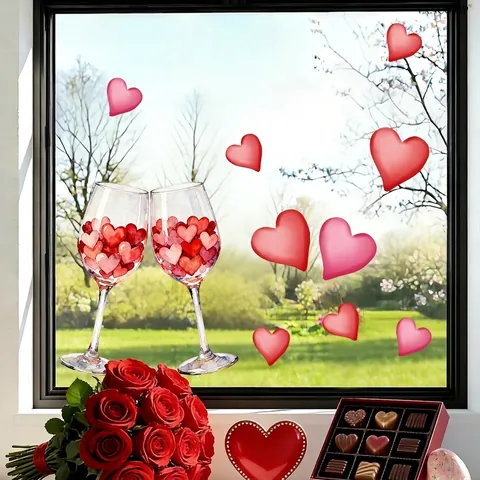 Valentine Day Window Stickers PVC Static Cling Heart Cupid Animal Flower Decals Romantic Glass Decor For Home