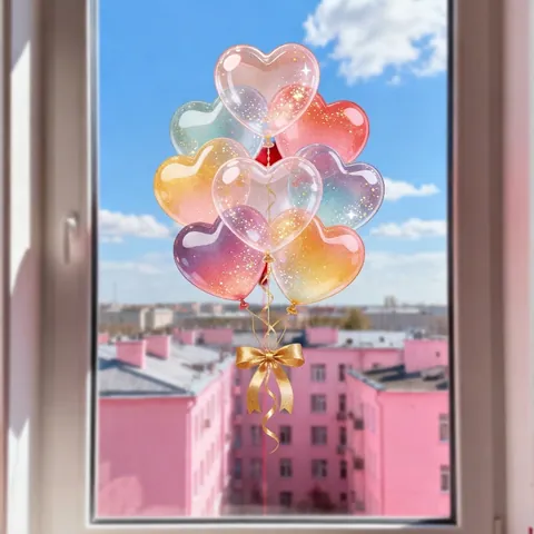 Valentine's Day Window Clings Static Stickers Rose Flower Heart Balloon Romantic Decoration PVC For Glass Windows