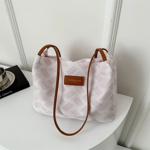 Damen Minimalistische Geometrische Gewebte Schultertasche Große Kapazität PU Lederriemen Trendige Tote Commuter Handtasche