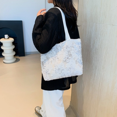 Mode Damen Große Kapazität Schmetterling Muster Tote Bag Ästhetische 3D Fransen Textur Stoff Schultertasche Pendler Tasche