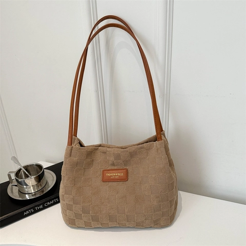 Damen Schachbrett Textur Tragetasche Große Kapazität Gewebte Schultertasche Mit PU Lederriemen Für Alltag Büro Pendeln