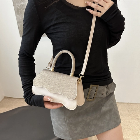 Damen Mode Pailletten Bogenkante Baguette Tasche PU Leder Kleine Umhängetasche Mit Griff Crossbody Handtasche Für Den Alltag Party