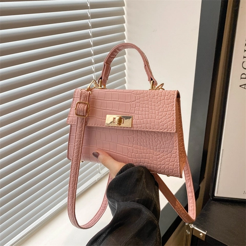 Vrouwen Retro Krokodillenpatroon PU Lederen Schoudertas Mode Kleine Vierkante Handtas Met Gouden Slot Crossbody Tas