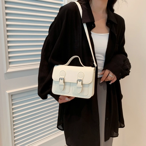 Vintage PU Leather Small Square Shoulder Bag For Women Retro Double Buckle Crossbody Handbag Daily Fashion Messenger Bag