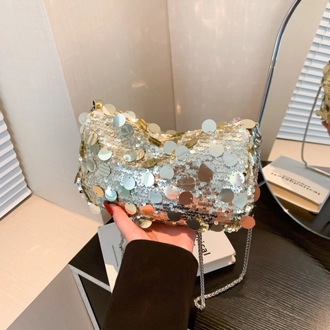 Borsa A Tracolla Con Paillettes Per Donna In PU Con Catena Piccola Borsa Quadrata Crossbody Festa Sera Moda