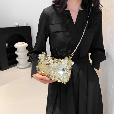 Borsa A Tracolla Con Paillettes Per Donna In PU Con Catena Piccola Borsa Quadrata Crossbody Festa Sera Moda