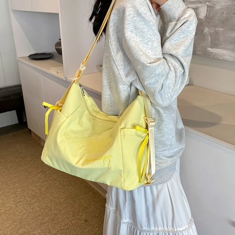 Borsa a Tracolla da Donna in Nylon Grande Capacità Moda Lettera Ricamo Borsa Tote Messenger Con Tracolla Regolabile Per Pendolari