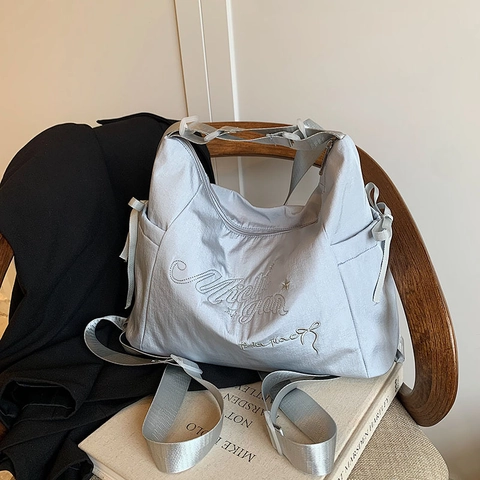 Borsa a Tracolla da Donna in Nylon Grande Capacità Moda Lettera Ricamo Borsa Tote Messenger Con Tracolla Regolabile Per Pendolari