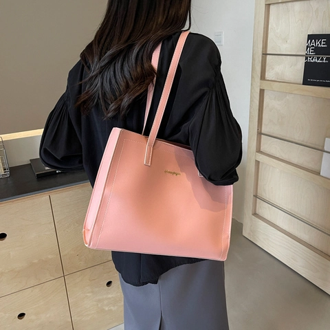Women Large Capacity Tote Bag High Quality PU Leather Contrast Stitching Minimalist Commuter Shoulder Bag Daily Work Fashion Handbag