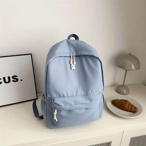 Minimalist Women Large Capacity Backpack Lightweight PU Leather School Bag Casual Travel Daypack With Rope Zipper Pull